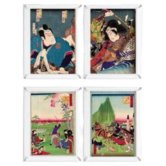 4 Japanese Woodblock Prints 'Double-Side', Toyohara Kunichika & Shosai Ikkei#2.3