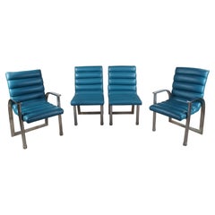 4 Jay Spectre for Century  Eclipse Leather & Chrome Modern Dining Chairs MCM