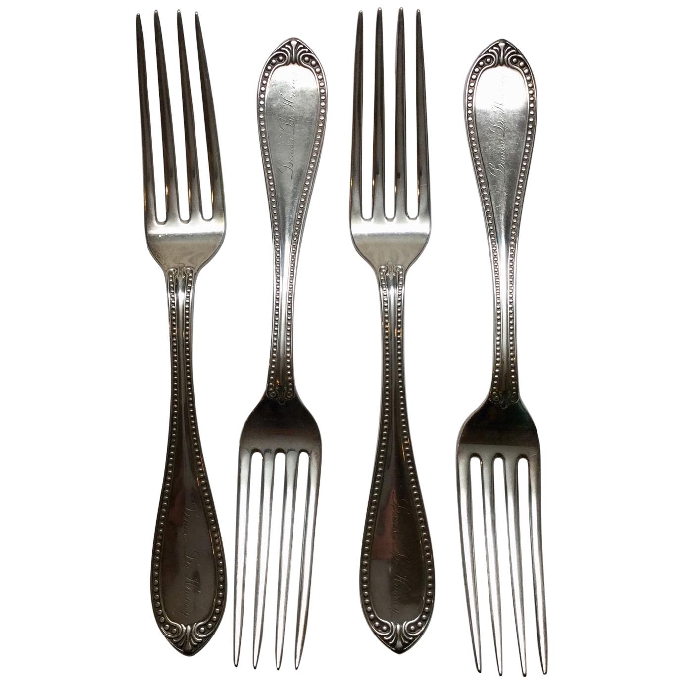 4 John Polhamus for Tiffany & Co. Sterling Silver Bead Forks 7 3/4" For Sale