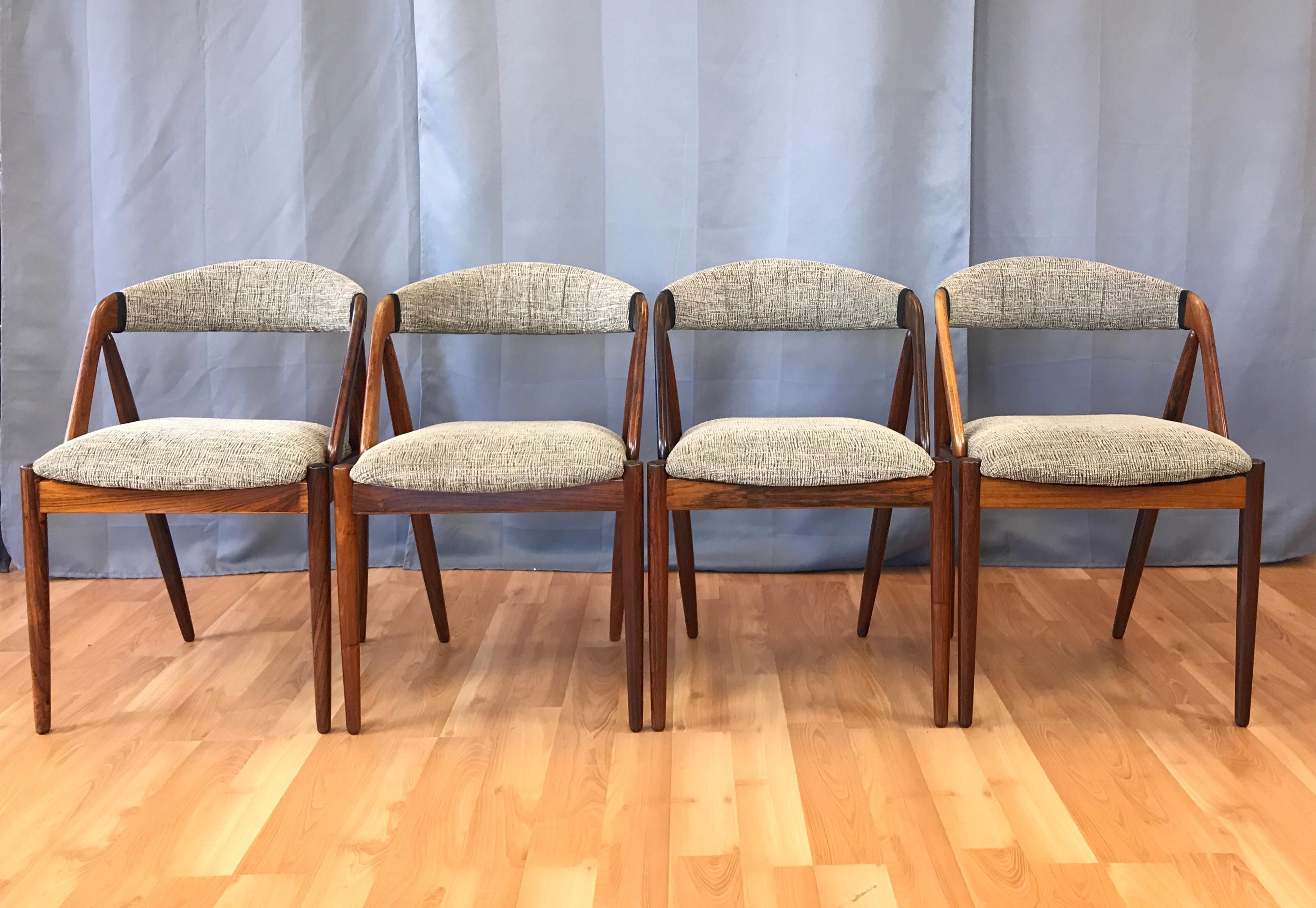 Fabric Set of Four Kai Kristiansen for Schou Andersen Model 31 Rosewood Dining Chairs