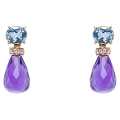 4 Karat Aquamarin 18 Karat Gold Amethyst Weiße Diamanten Ohrhänger