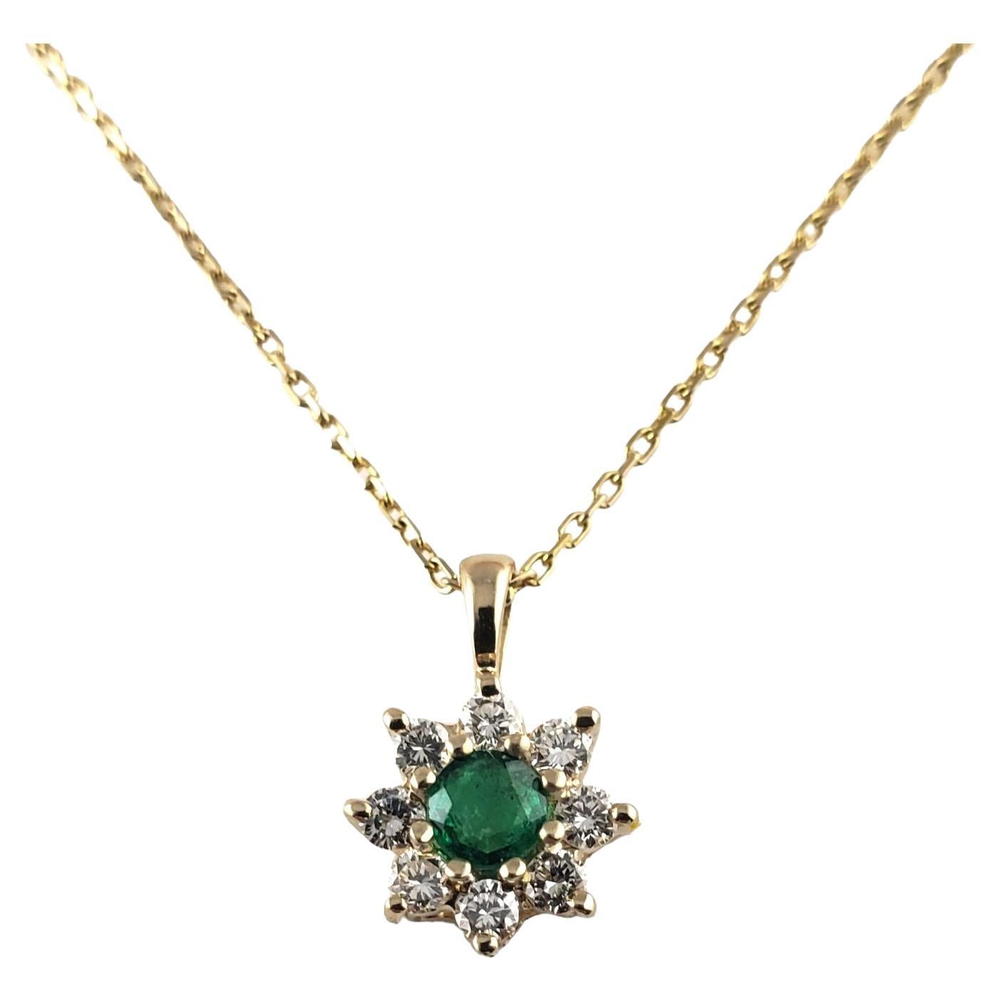 4 Karat Yellow Gold Emerald and Diamond Pendant Necklace