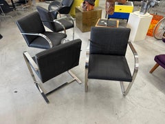 4 chaises de bar plates Knoll Mies Van Der Rohe en cuir tissé