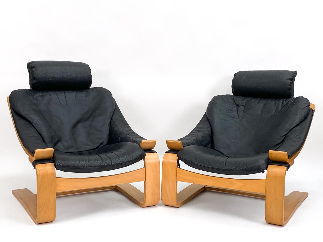 20th Century '4' Kroken Buffalo Leather Lounge Chairs by Åke Fribytter for Nelo Sweden, 1970s For Sale