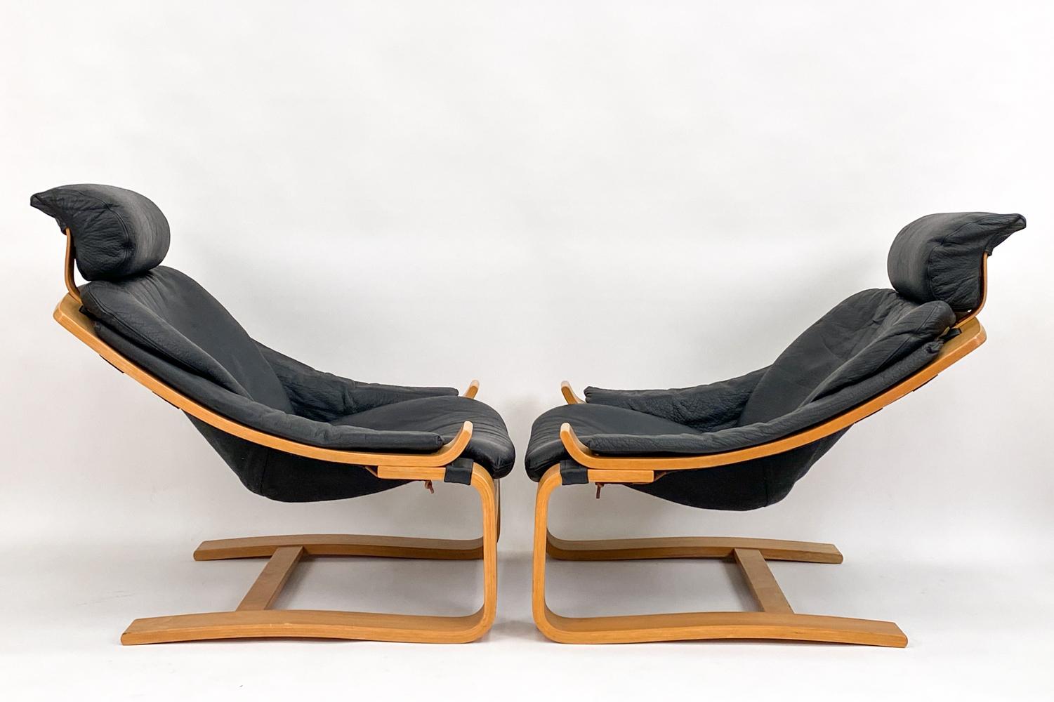 '4' Kroken Buffalo Leather Lounge Chairs by Åke Fribytter for Nelo Sweden, 1970s For Sale 1