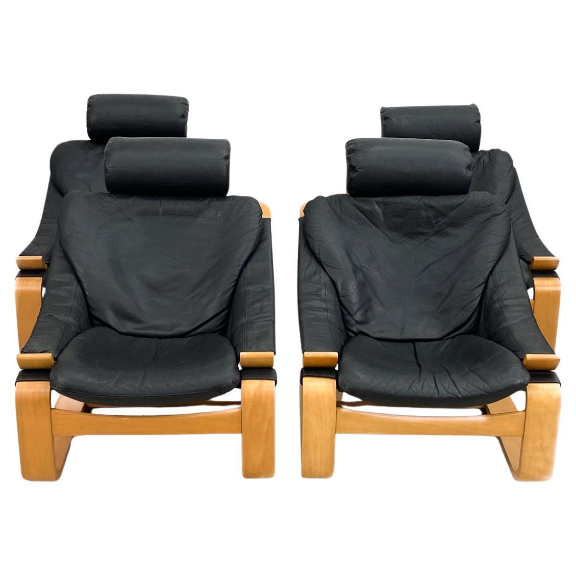 '4' Kroken Buffalo Leather Lounge Chairs by Åke Fribytter for Nelo Sweden, 1970s For Sale