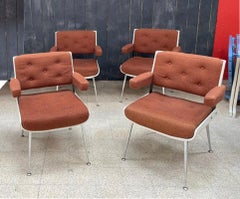 4 Lacquered Plywood and Chrome Chairs by Alain Richard, France, 1960s