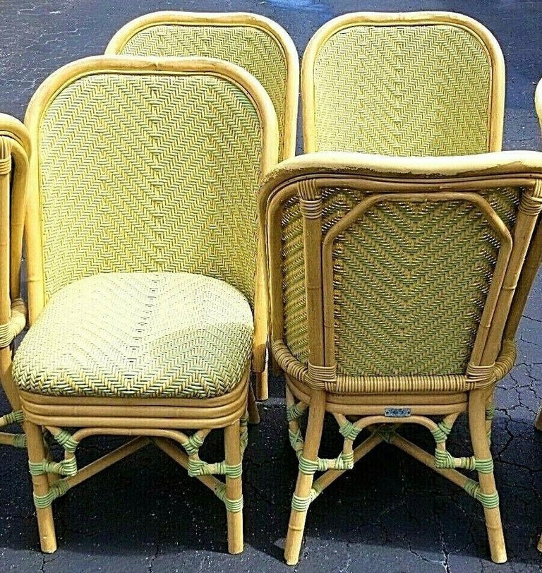 Offering one of our recent palm beach estate fine furniture acquisitions of a
Set of (4) Lane venture Fine Furniture PE Rattan + Faux bamboo aluminum outdoor dining chairs 

This listing and price are for a set of 4 only. We also have these listed