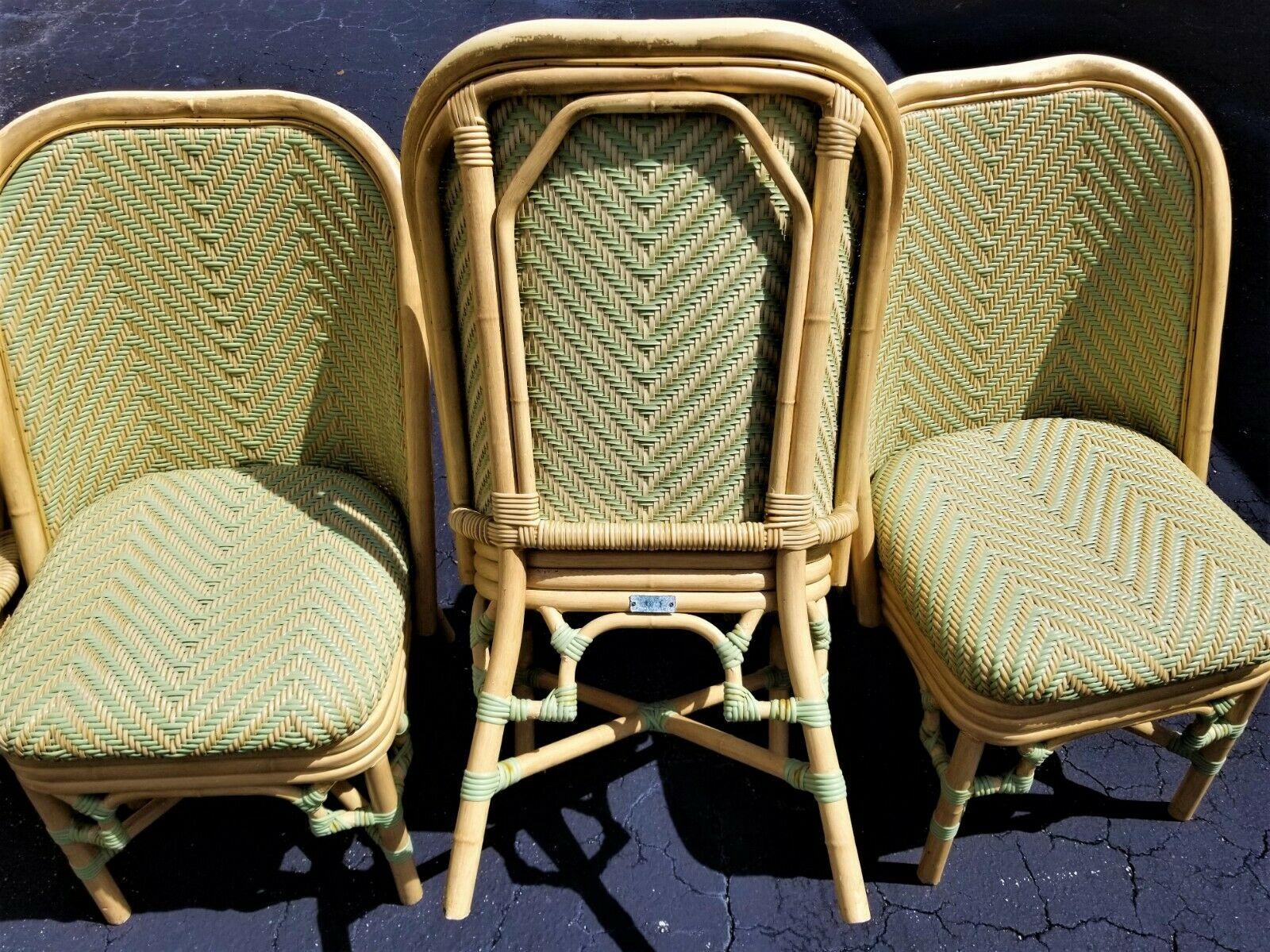 Mid-Century Modern (4) Lane Venture Pe Rattan Faux Bamboo Aluminum Indoor Outdoor Dining Chairs
