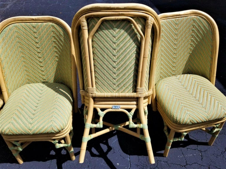 (4) Lane Venture Pe Rattan Faux Bamboo Aluminum Indoor Outdoor Dining Chairs In Good Condition For Sale In Lake Worth, FL