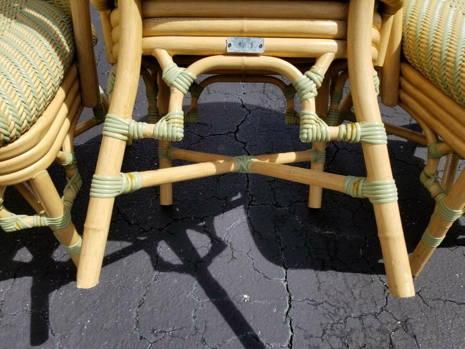 (4) Lane Venture Pe Rattan Faux Bamboo Aluminum Indoor Outdoor Dining Chairs In Good Condition In Lake Worth, FL