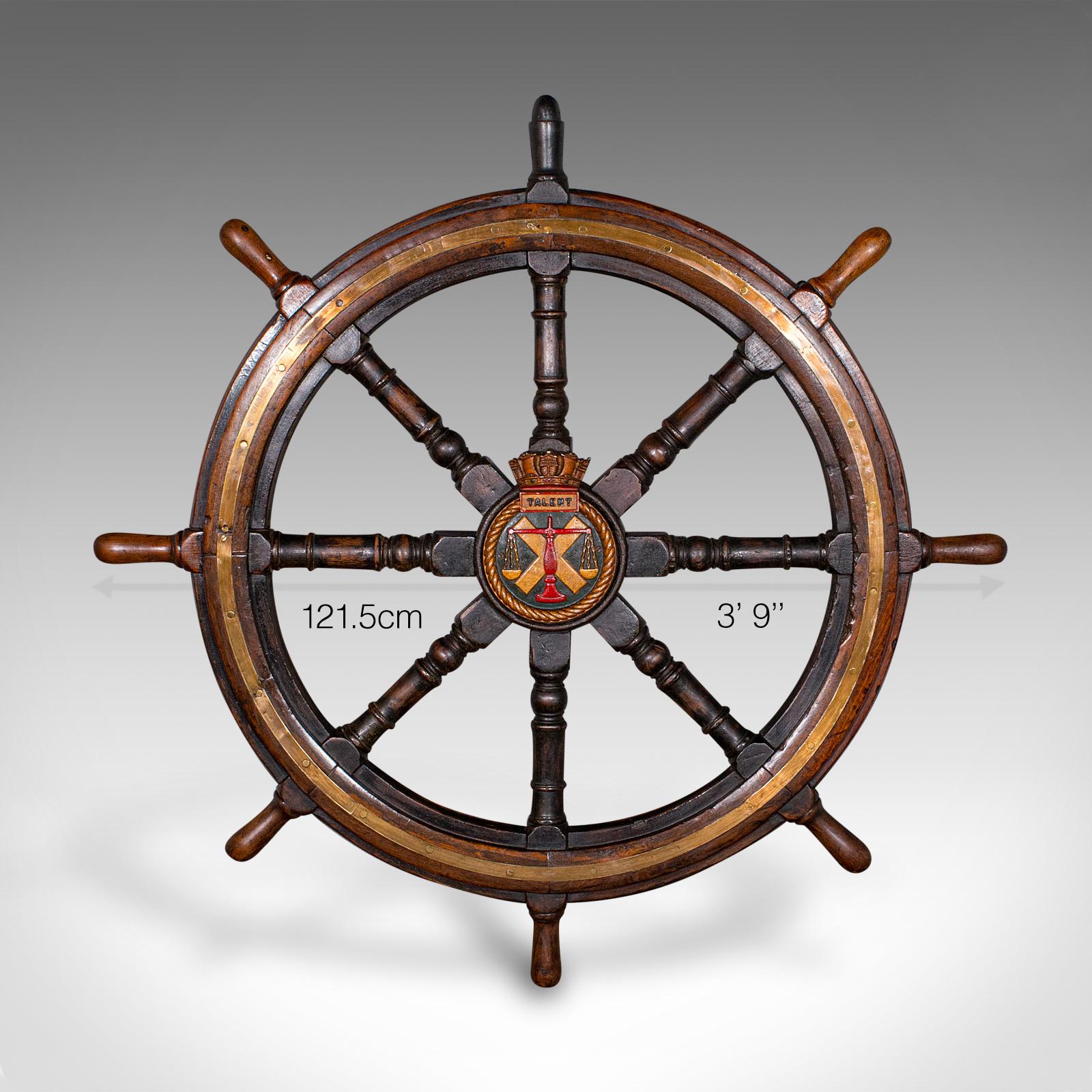 4' Large Antique Ship's Wheel, English, Oak, Decorative Maritime Helm, Victorian For Sale 4