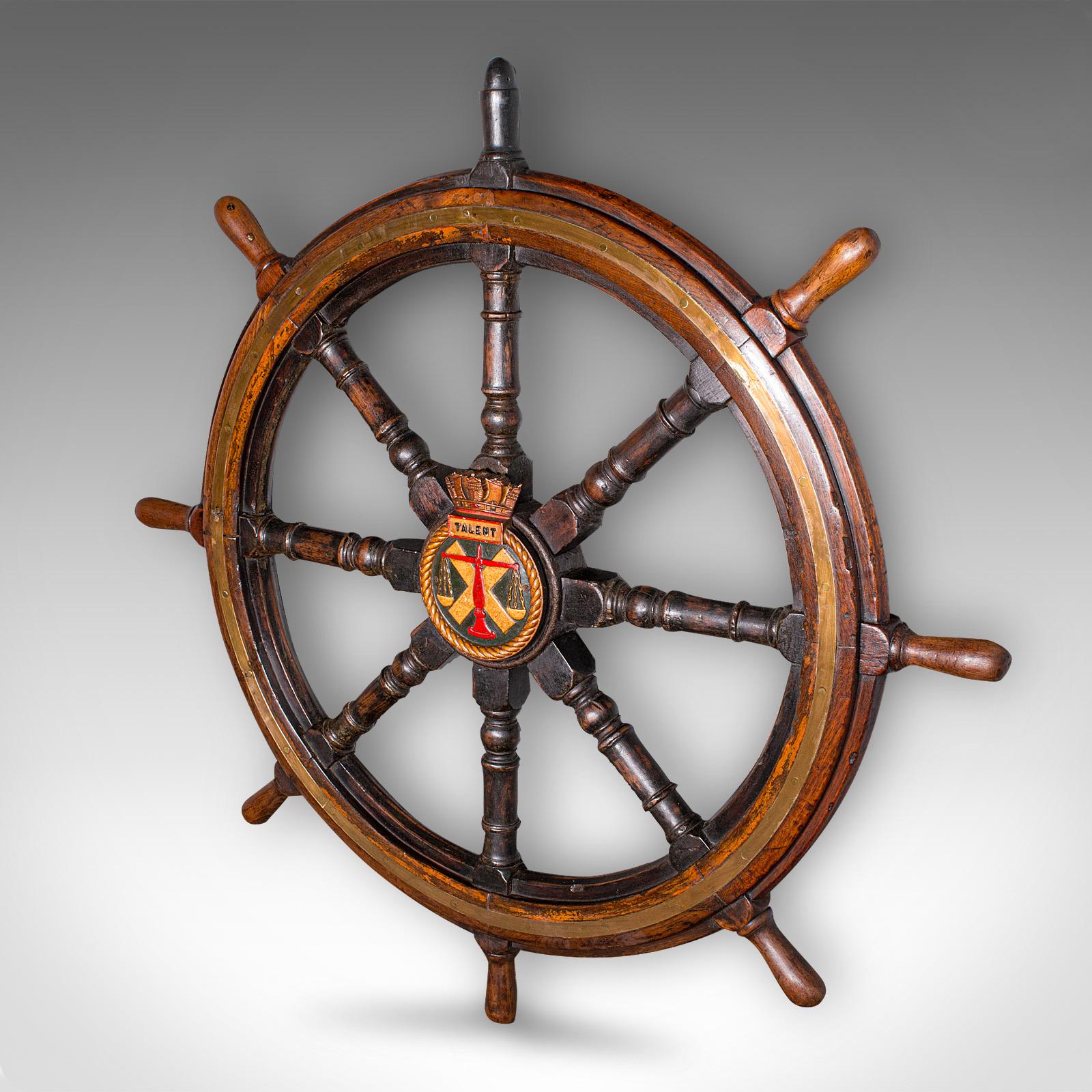 British 4' Large Antique Ship's Wheel, English, Oak, Decorative Maritime Helm, Victorian For Sale