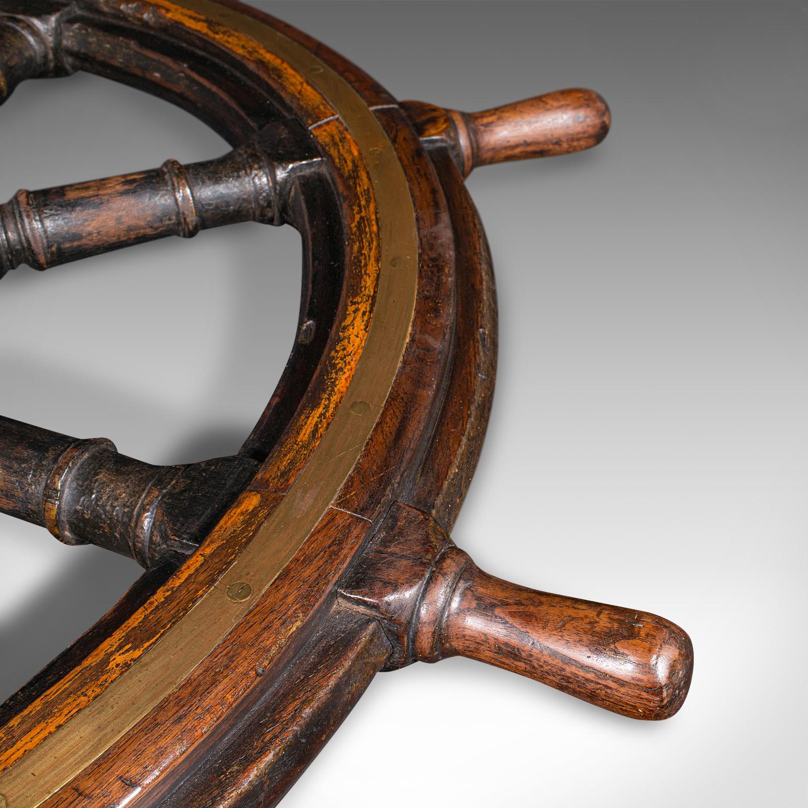 4' Large Antique Ship's Wheel, English, Oak, Decorative Maritime Helm, Victorian For Sale 1