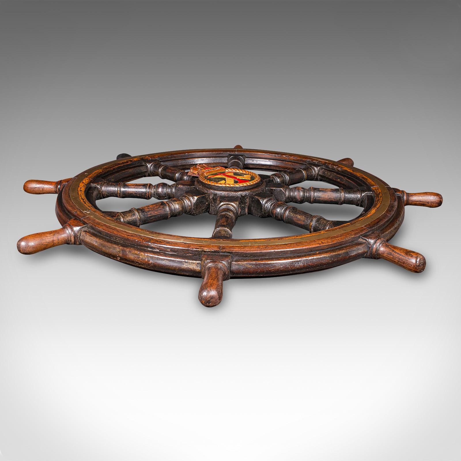 4' Large Antique Ship's Wheel, English, Oak, Decorative Maritime Helm, Victorian For Sale 2