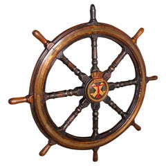 Grande roue de bateau antique de 4 pieds, anglaise, Oak Oak, décorative pour le gouvernail maritime, victorienne