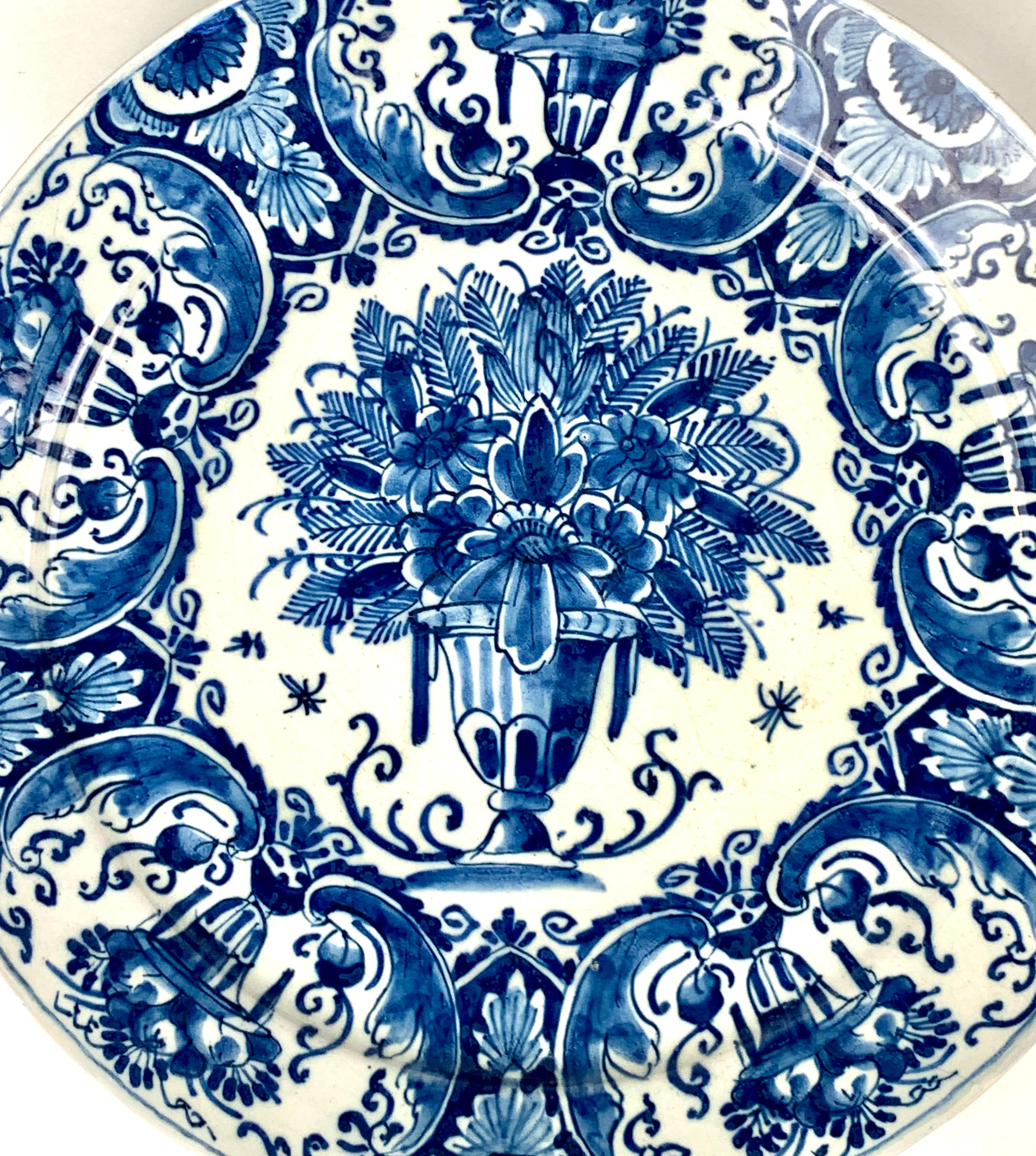 Hand-Painted 4 Large Blue and White Dutch Delft Plates Hand Painted, 18th Century, Circa 1770