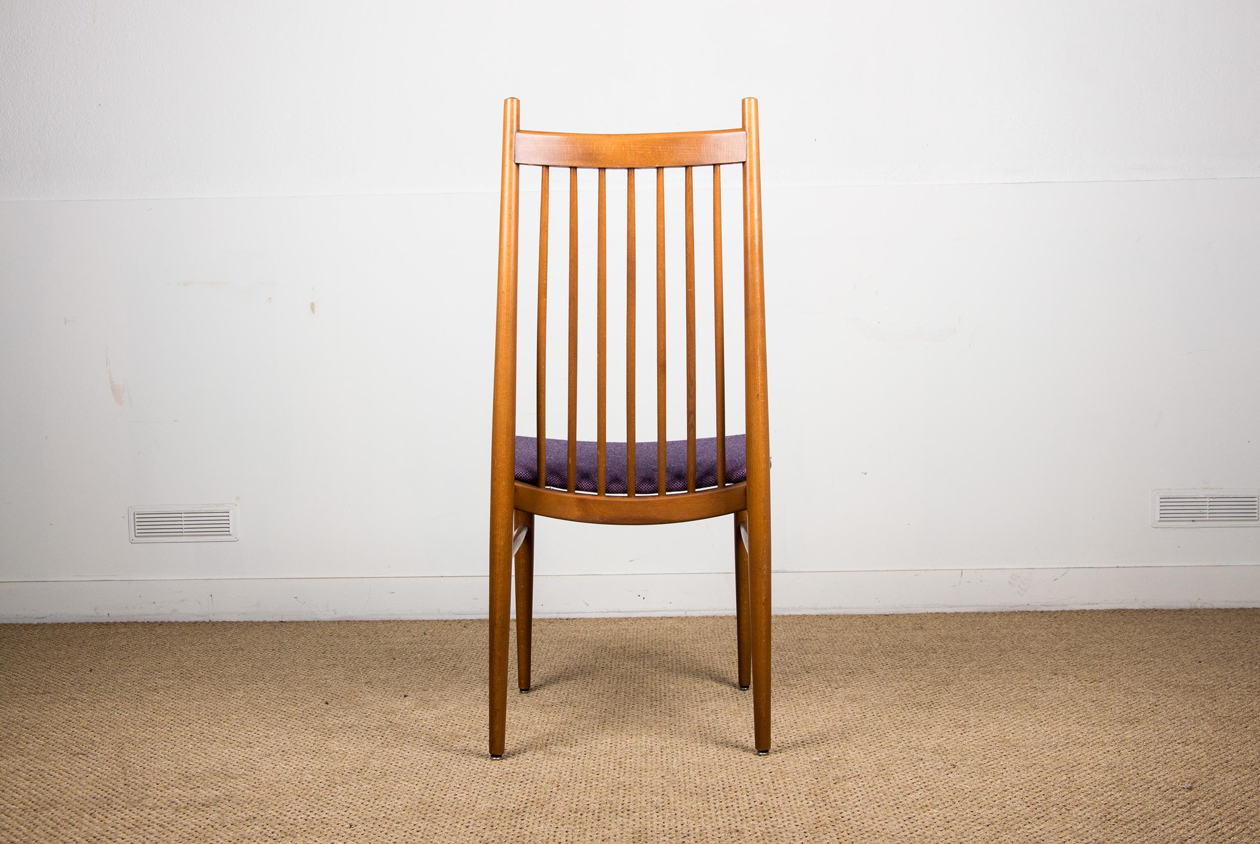4 large Danish dining chairs in teak and fabric in the style of Arne Vodder 1960 For Sale 3