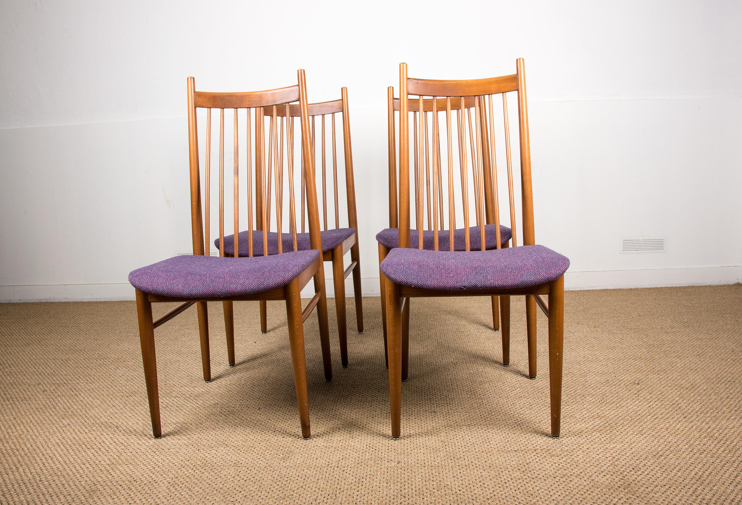 4 large Danish dining chairs in teak and fabric in the style of Arne Vodder 1960 For Sale 4