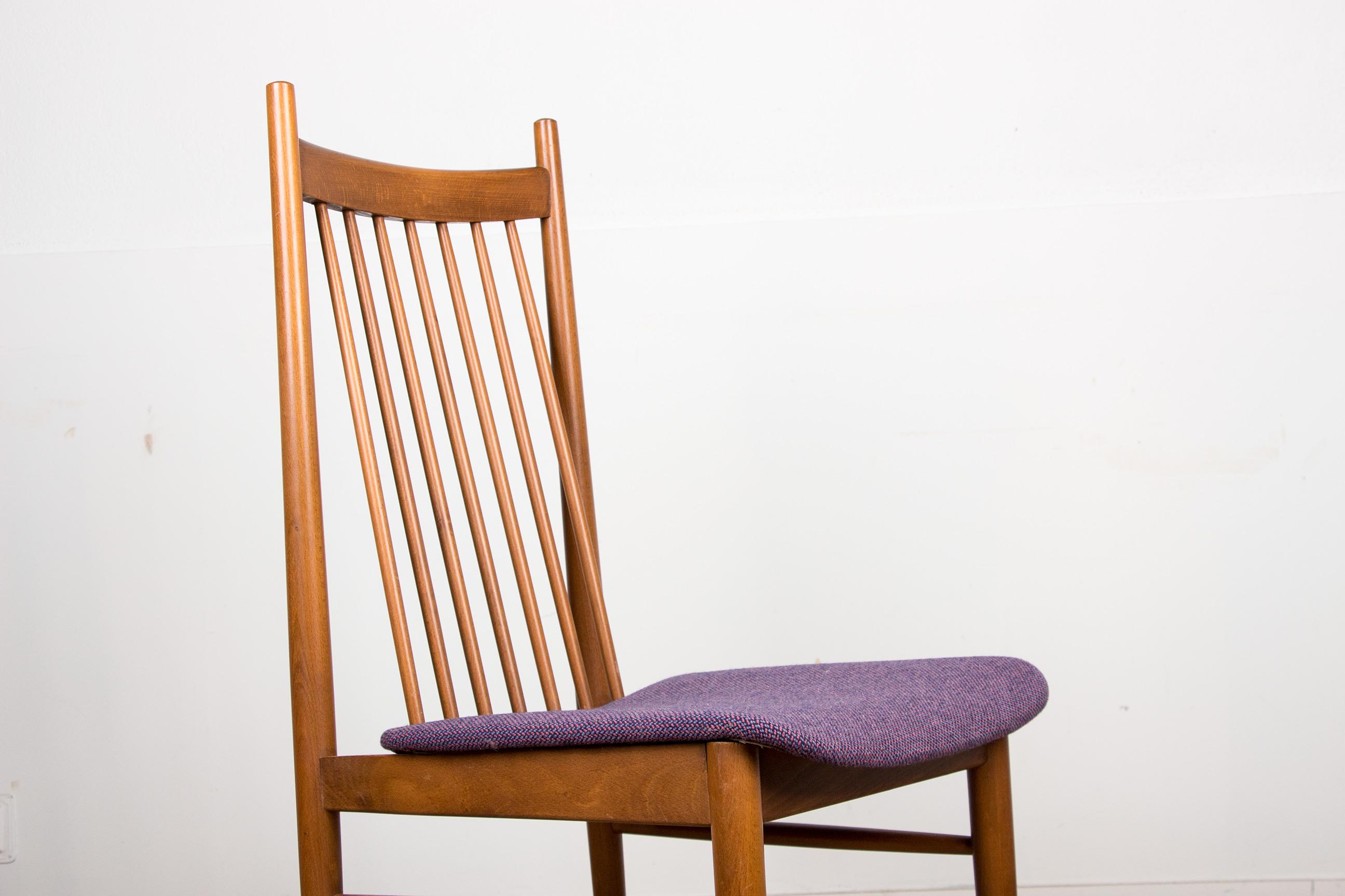 French 4 large Danish dining chairs in teak and fabric in the style of Arne Vodder 1960 For Sale
