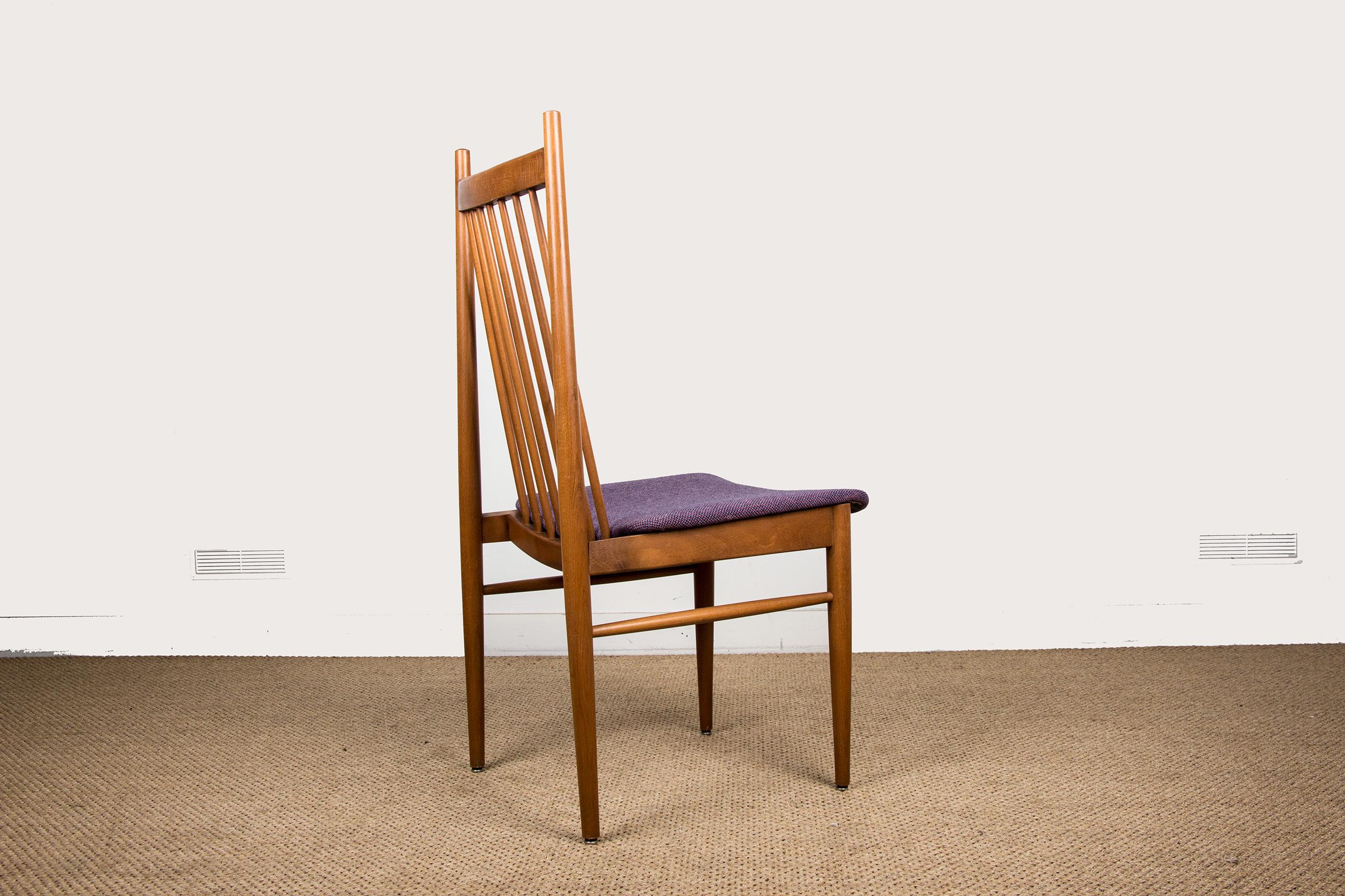 Fabric 4 large Danish dining chairs in teak and fabric in the style of Arne Vodder 1960 For Sale