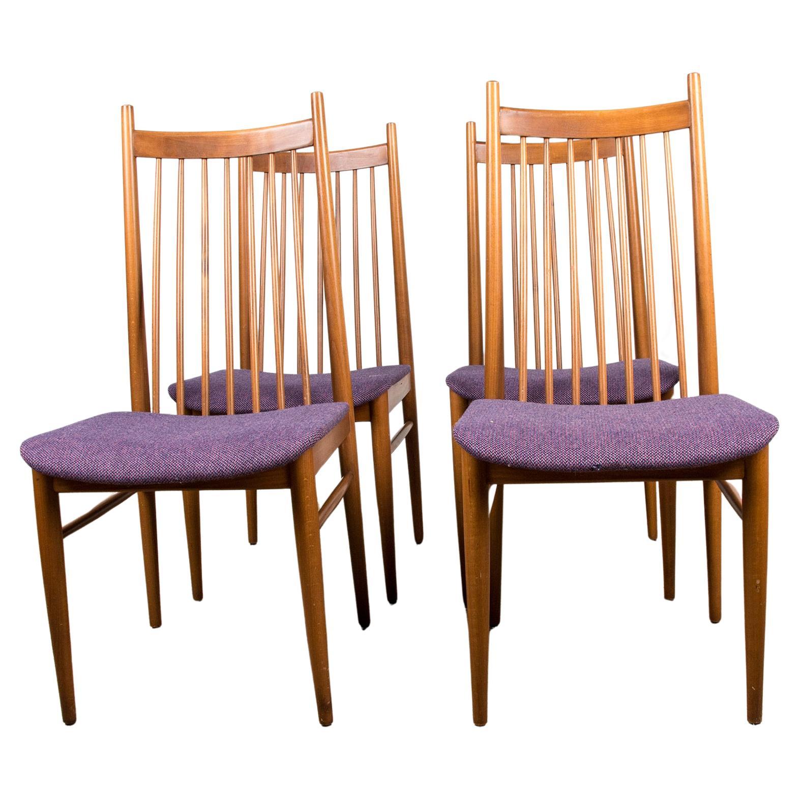 4 large Danish dining chairs in teak and fabric in the style of Arne Vodder 1960 For Sale