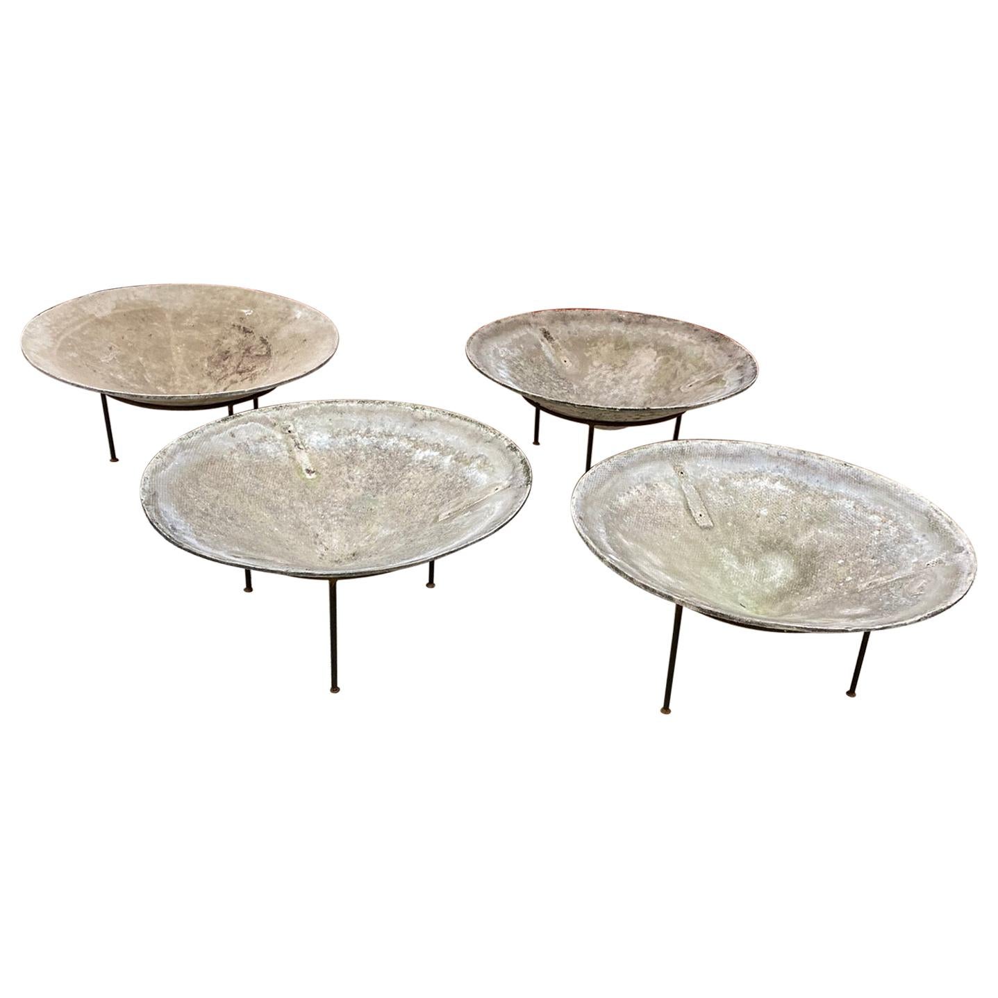 4 Large Eternit Saucer Planters Designed by Willy Guhl with Wrought Iron Base For Sale