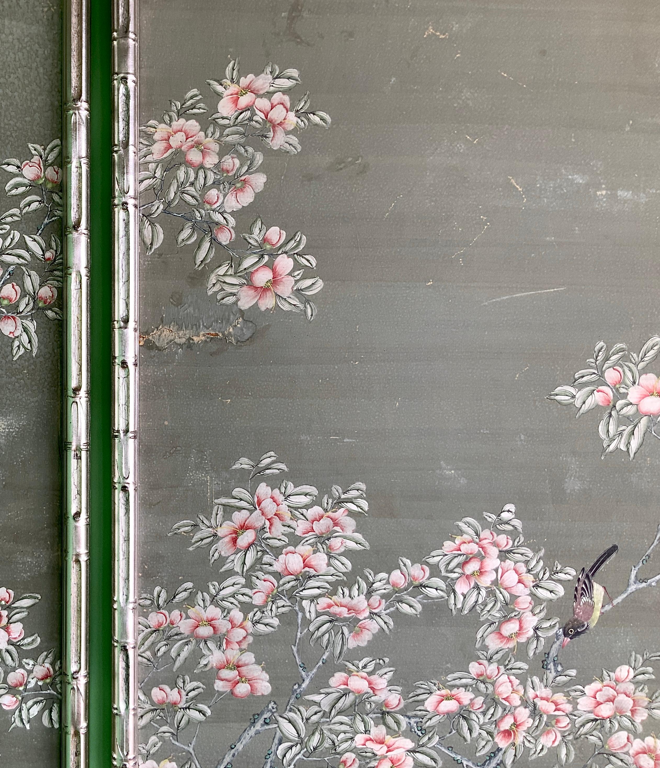 4 Large Hand-Painted Chinoiserie Gracie Wall Screen Panels 7