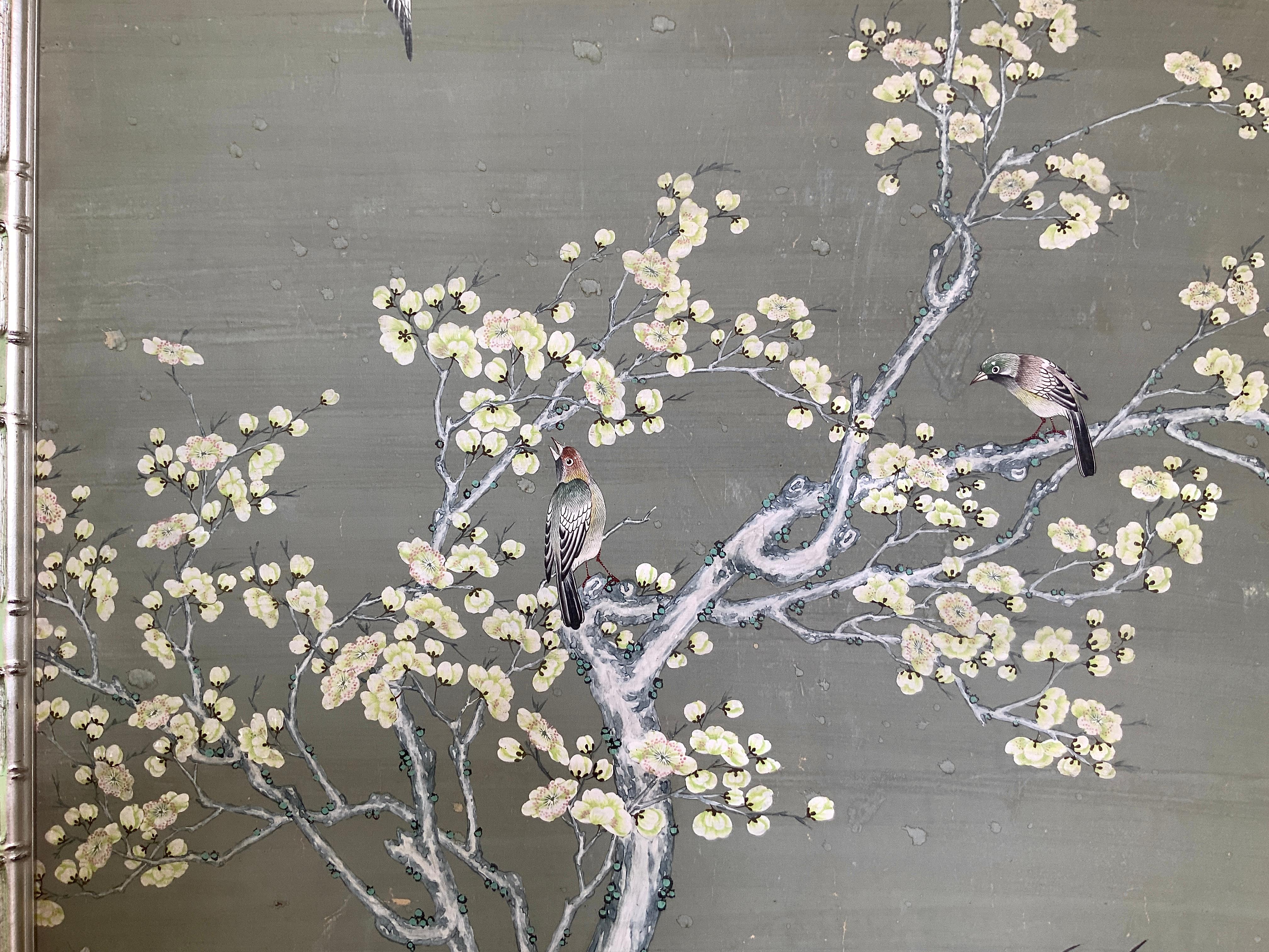 4 Large Hand-Painted Chinoiserie Gracie Wall Screen Panels In Good Condition In Haddonfield, NJ