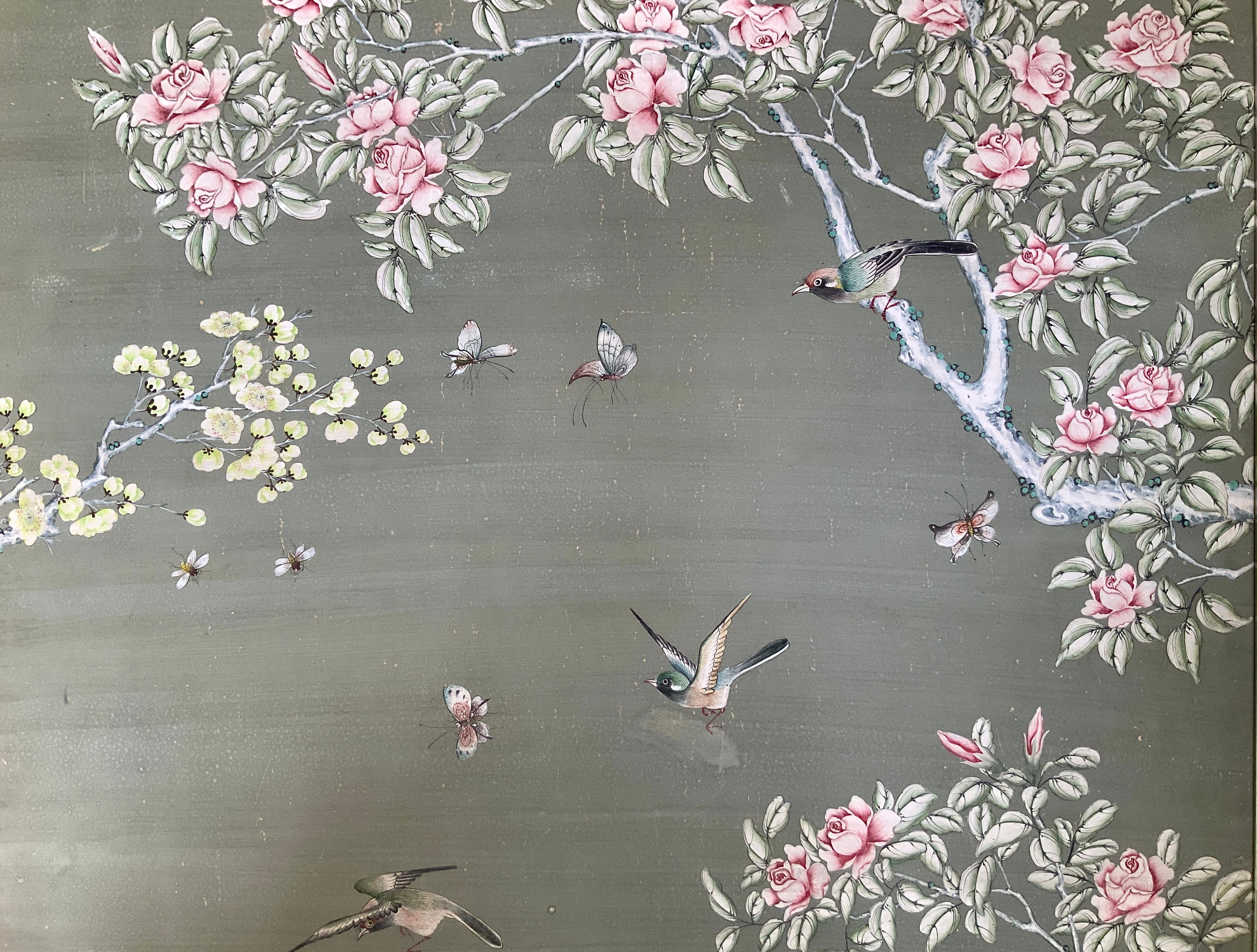 Mid-20th Century 4 Large Hand-Painted Chinoiserie Gracie Wall Screen Panels For Sale