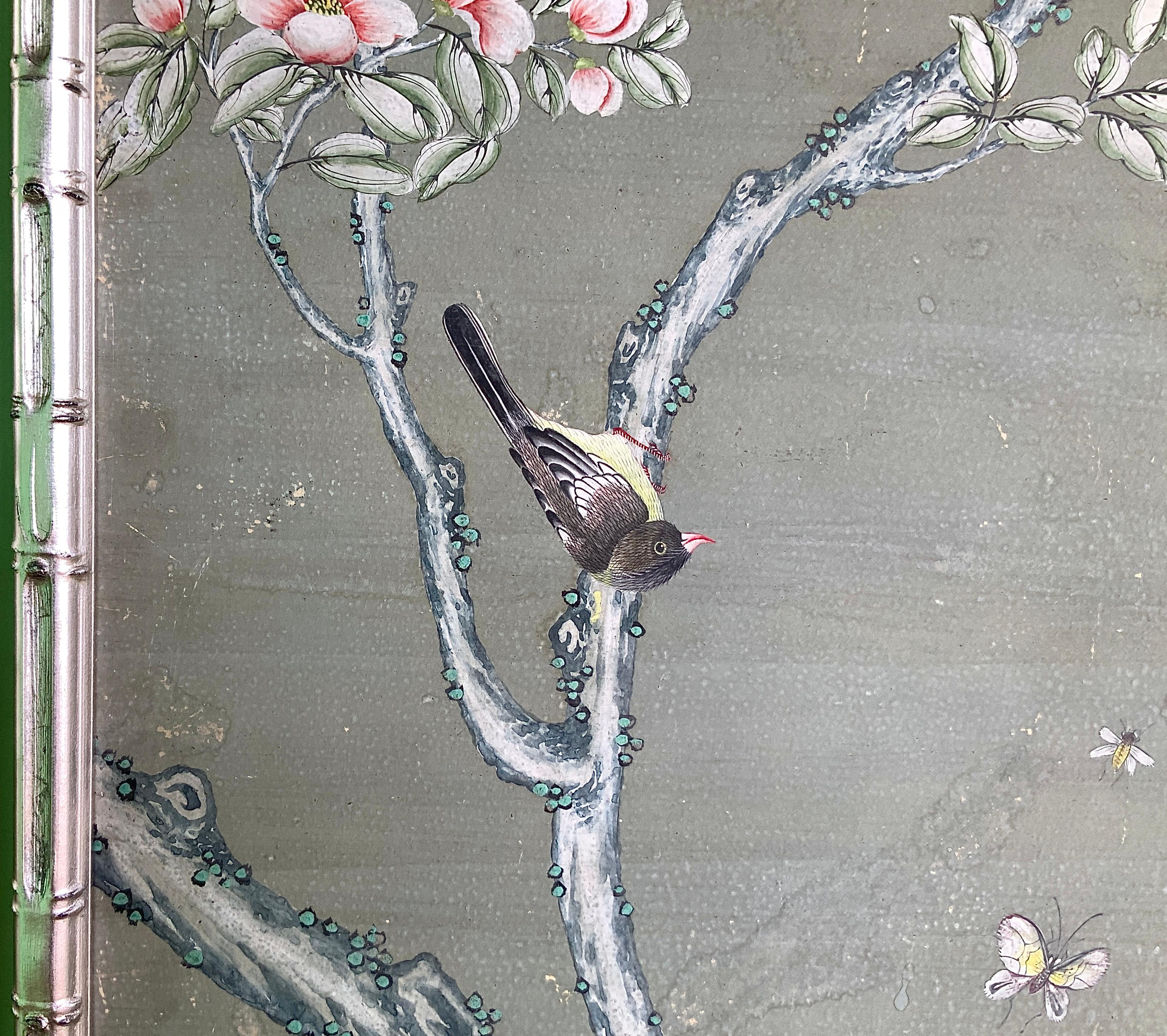 4 Large Hand-Painted Chinoiserie Gracie Wall Screen Panels For Sale 2