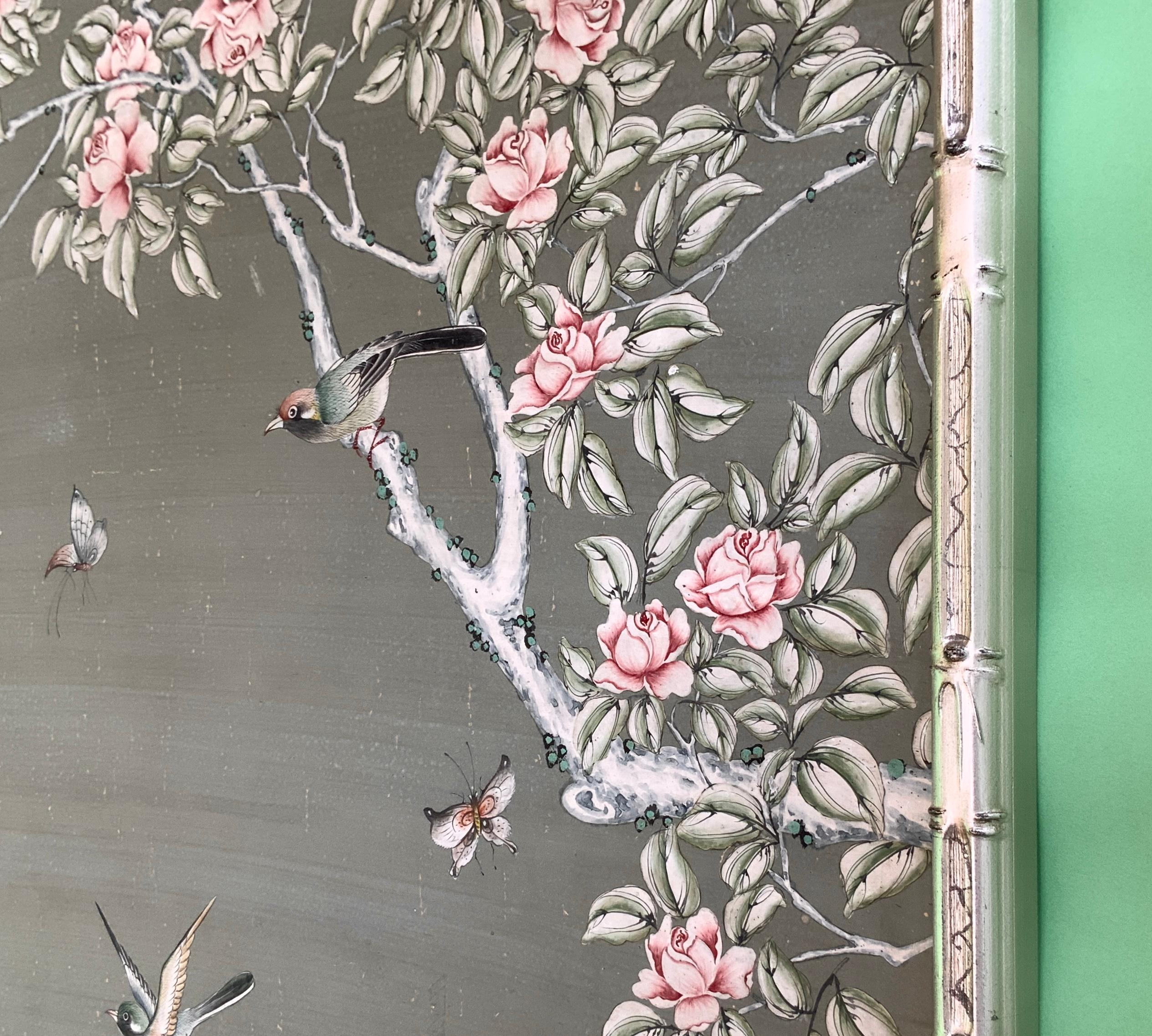 4 Large Hand-Painted Chinoiserie Gracie Wall Screen Panels For Sale 3