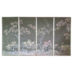 4 Large Hand-Painted Chinoiserie Gracie Wall Screen Panels