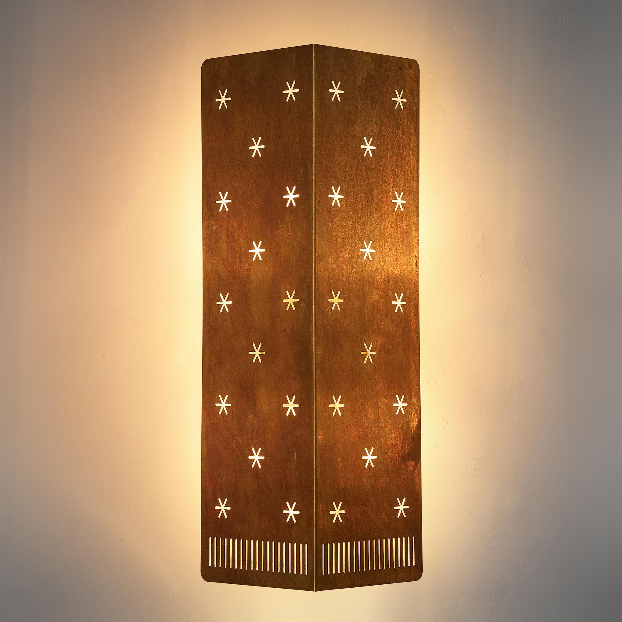 Mid-20th Century 4 Large Paavo Tynell Wall Lamps for Idman, Perforated Brass, Finland, 1953