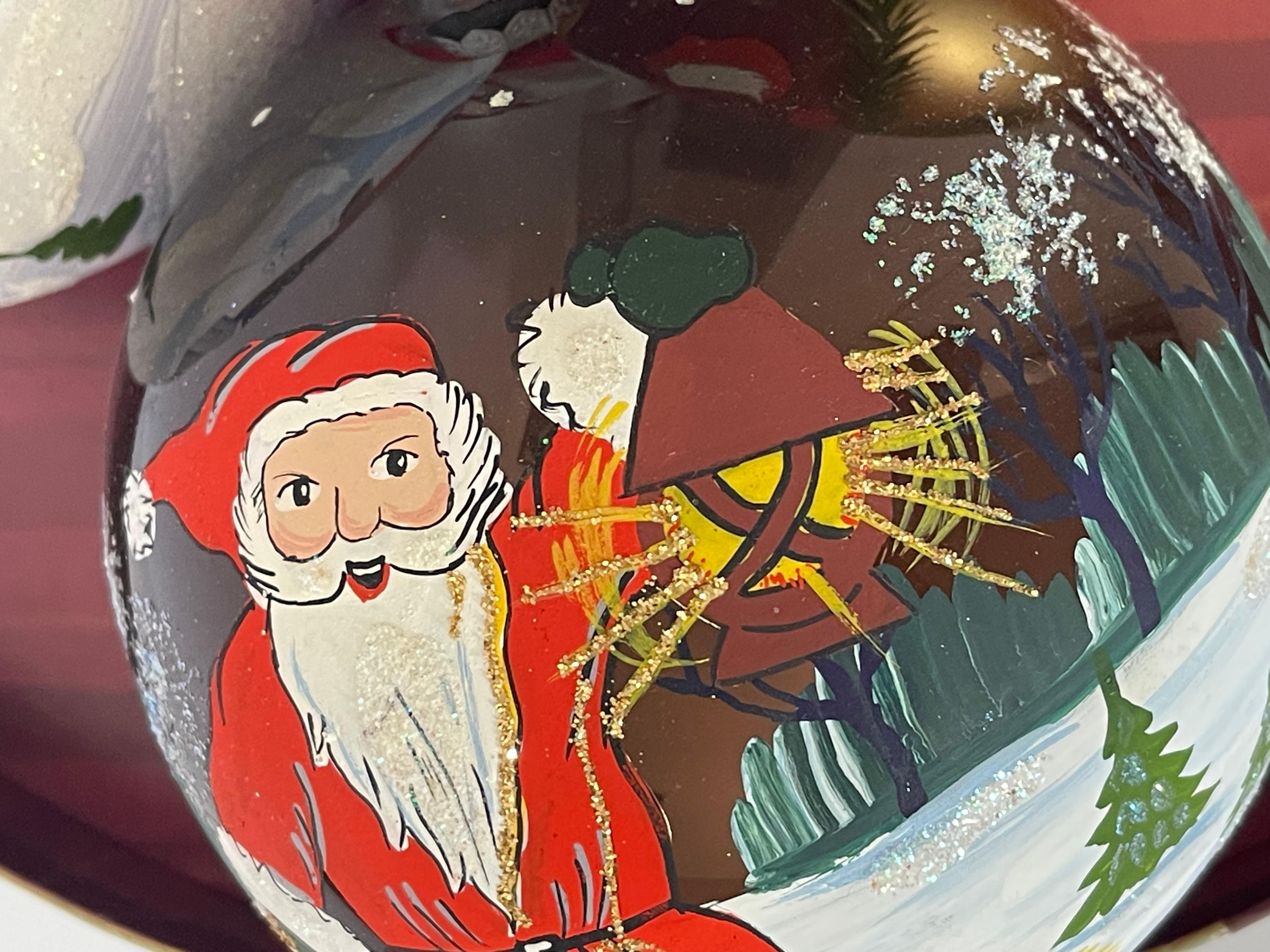 4 Grandes Bolas de Navidad Jumbo de Cristal Europeas Vintage Pintadas a Mano en venta 4