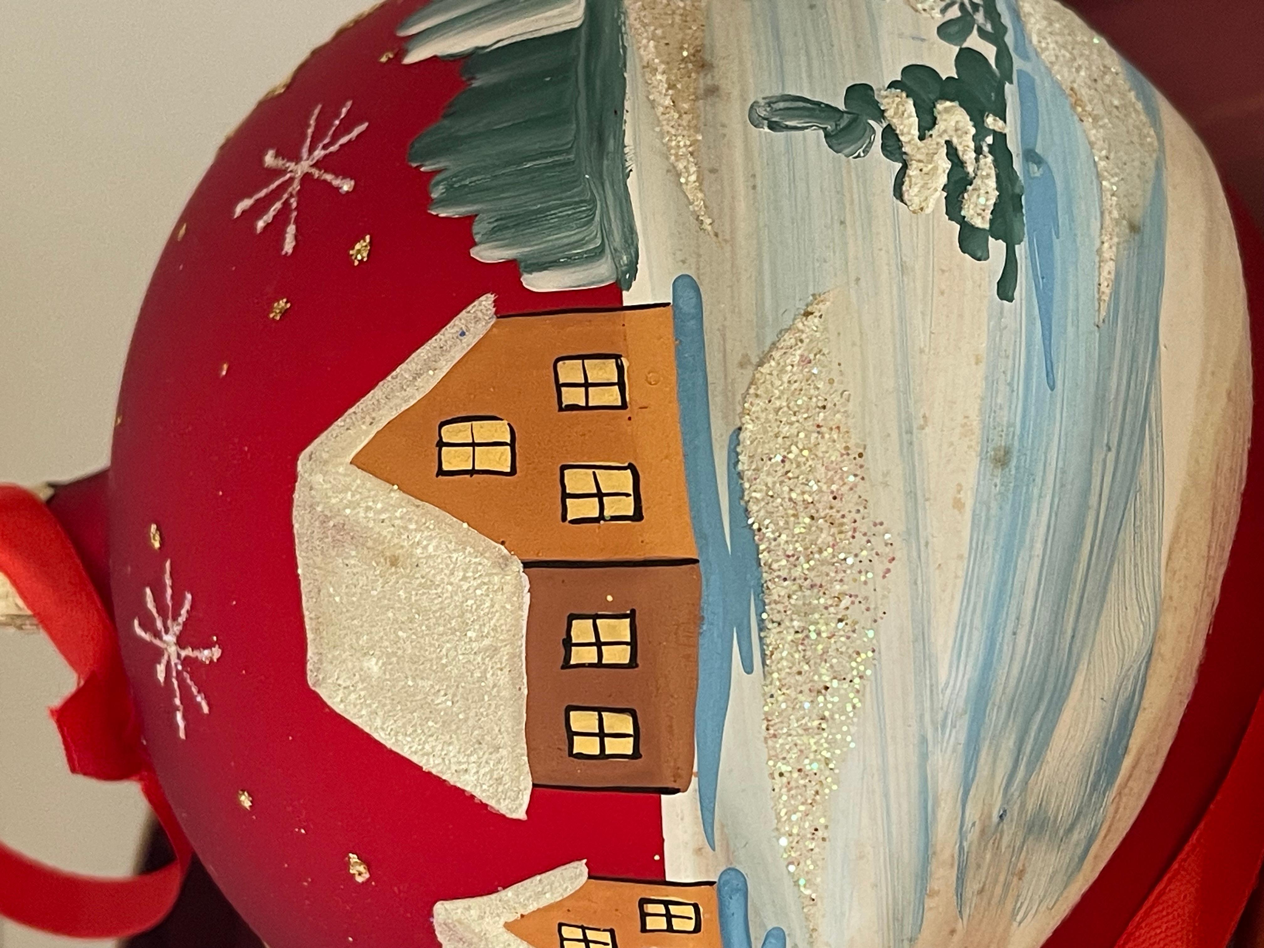 4 Grandes Bolas de Navidad Jumbo de Cristal Europeas Vintage Pintadas a Mano en venta 6