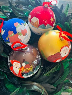 4 Large Vintage European Glass Jumbo Christmas Balls Handpainted
