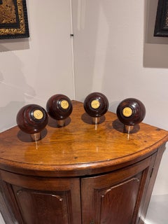 4 Lawn Balls, 19th Century, Lignum Vitae inlaid numbers & Monogram