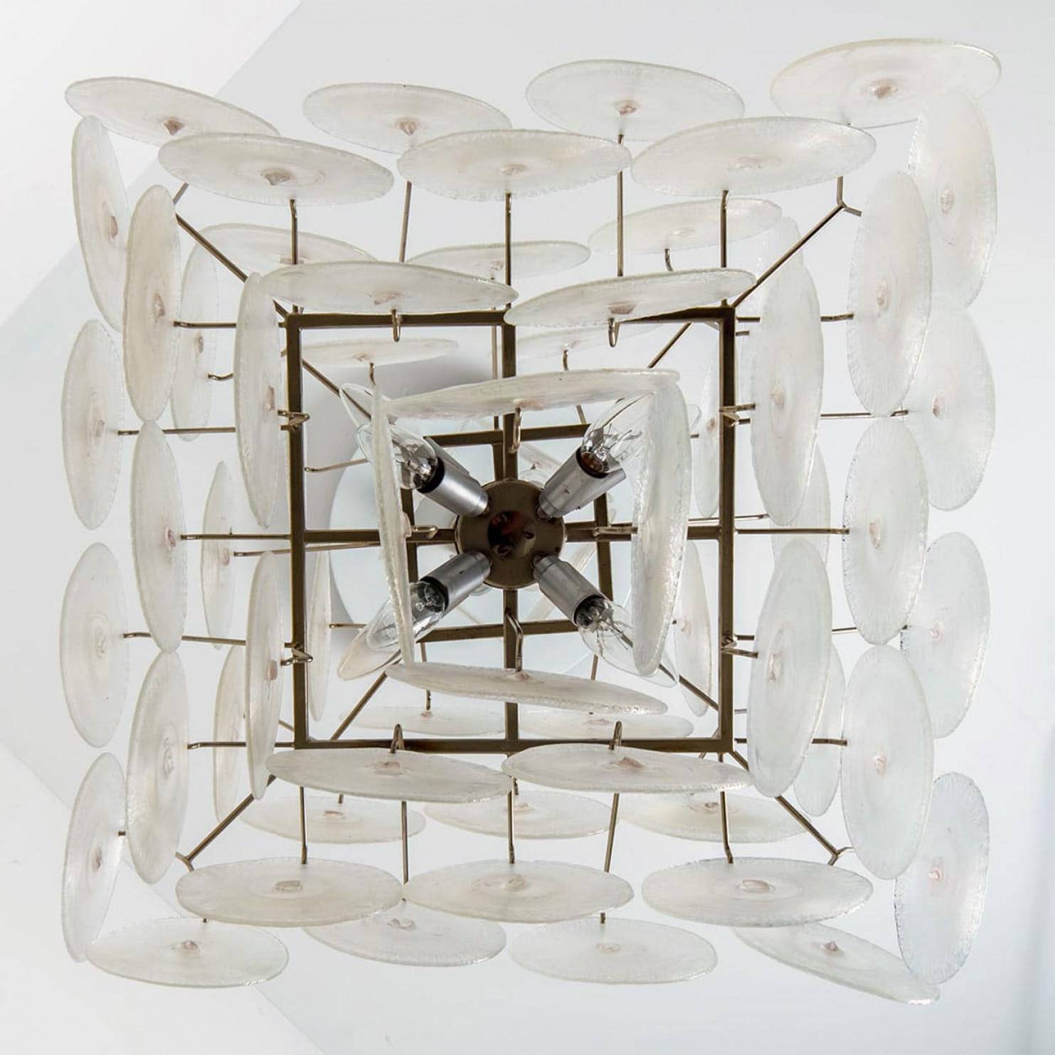 4 Layered Square Oiled Glass discs Chandelier by Nason for Vistosi, Italy in vendita 2