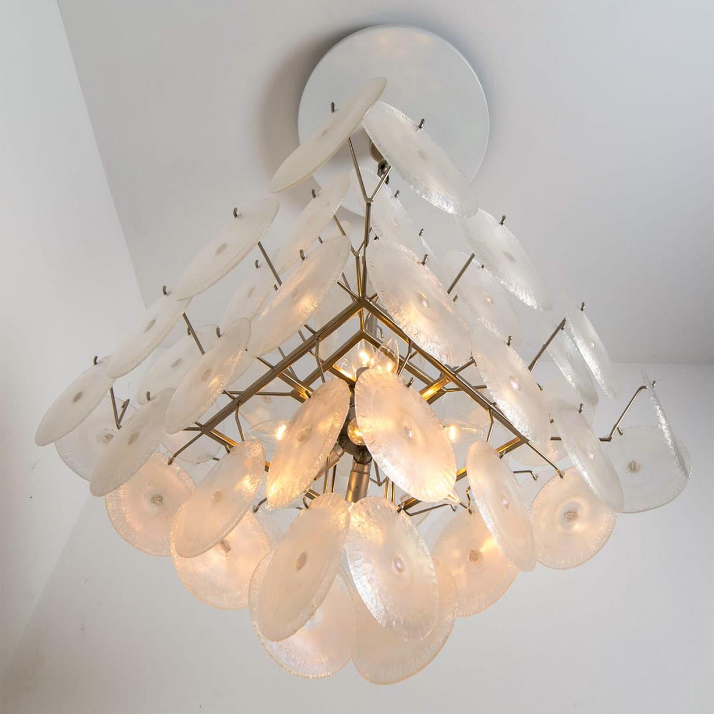 4 Layered Square Oiled Glass discs Chandelier by Nason for Vistosi, Italy in vendita 3