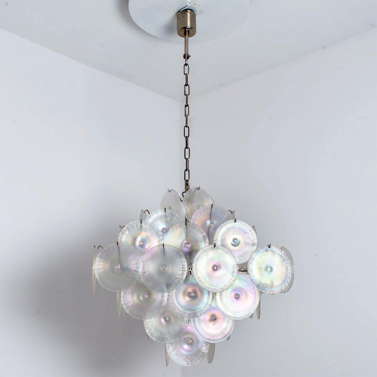 4 Layered Square Oiled Glass discs Chandelier by Nason for Vistosi, Italy in vendita 4