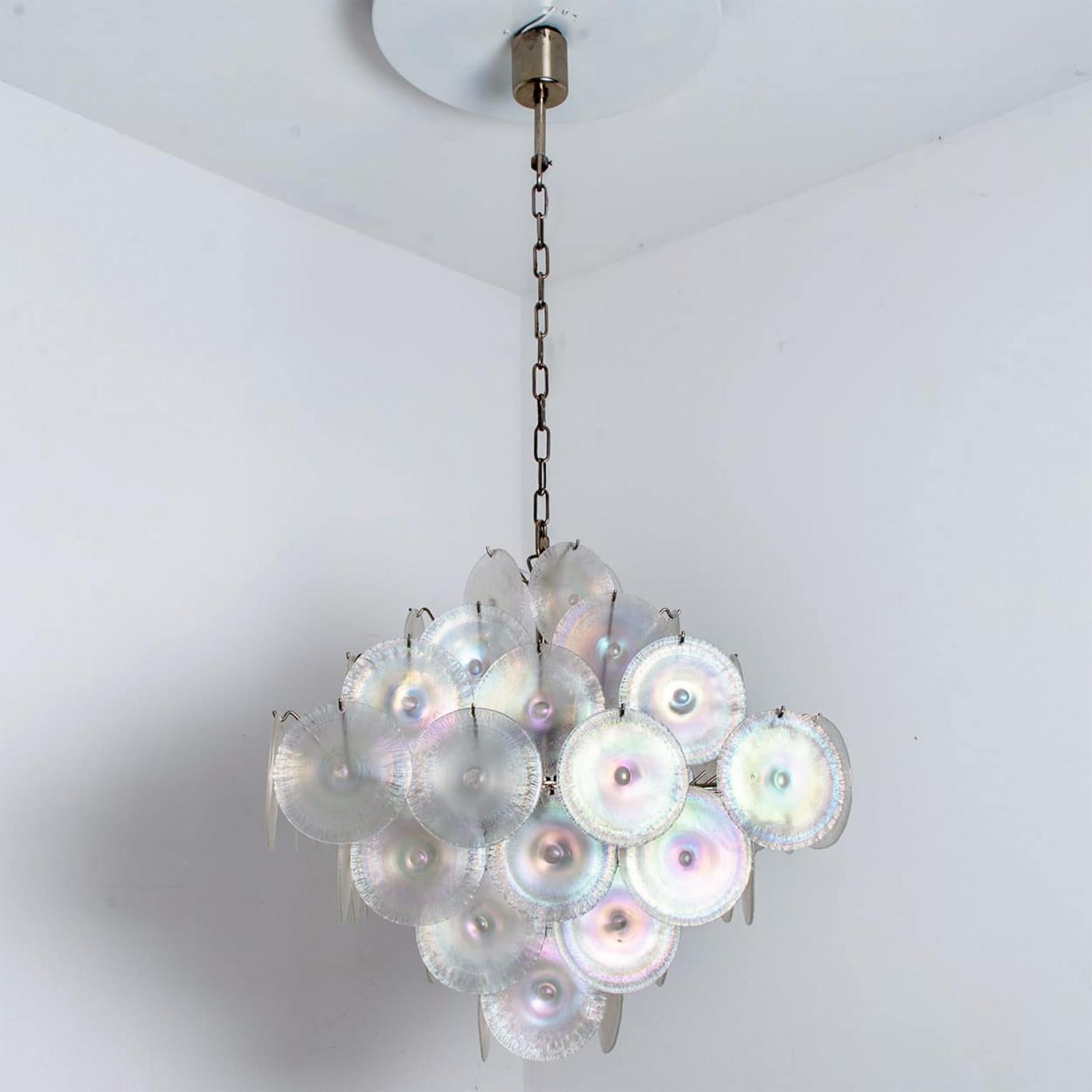 4 Layered Square Oiled Glass discs Chandelier by Nason for Vistosi, Italy For Sale 5