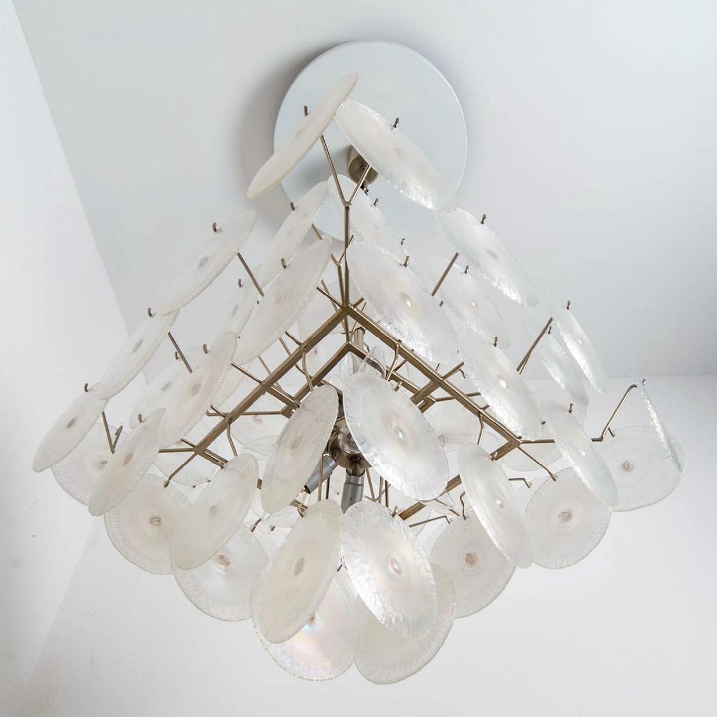 4 Layered Square Oiled Glass discs Chandelier by Nason for Vistosi, Italy in vendita 5