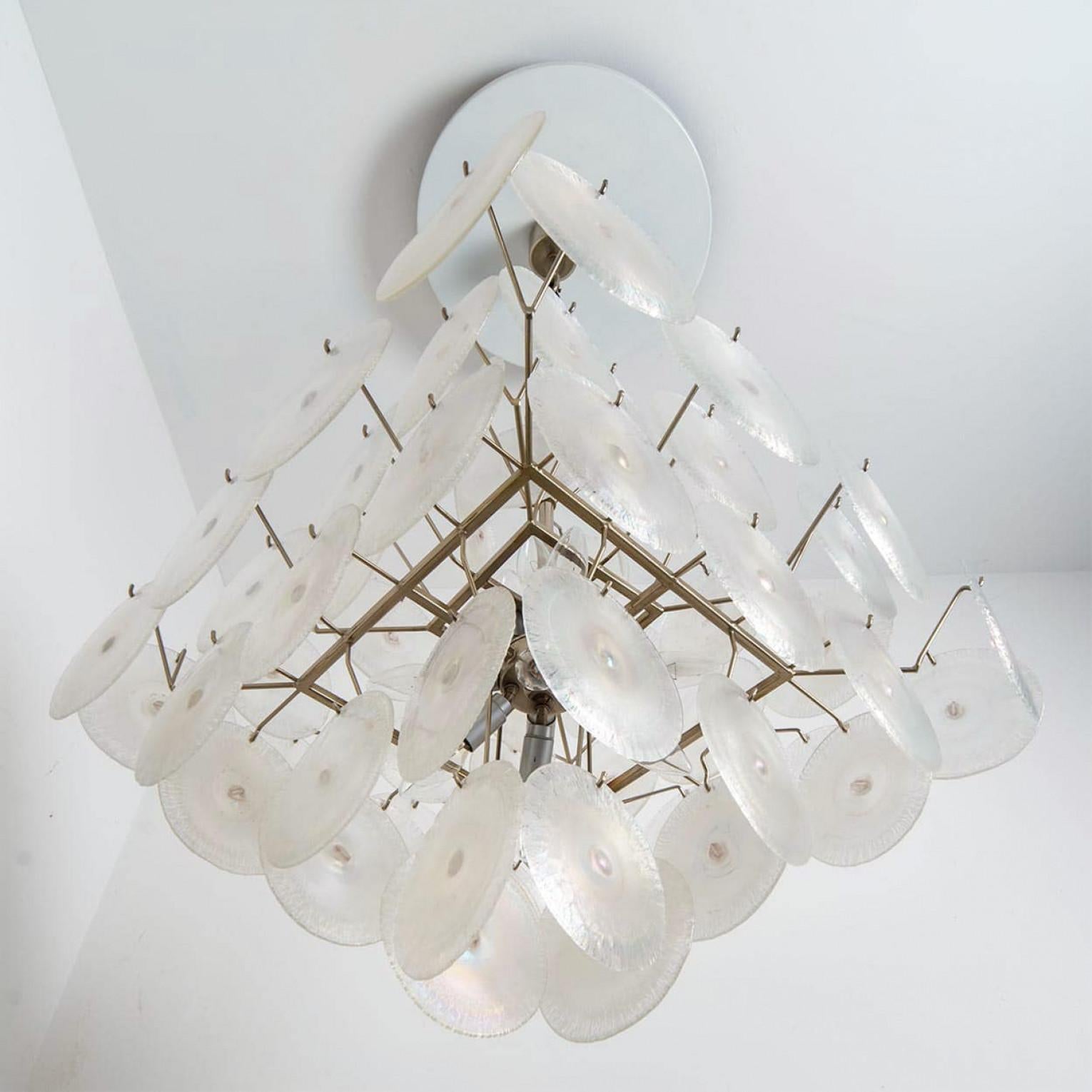 4 Layered Square Oiled Glass discs Chandelier by Nason for Vistosi, Italy For Sale 6
