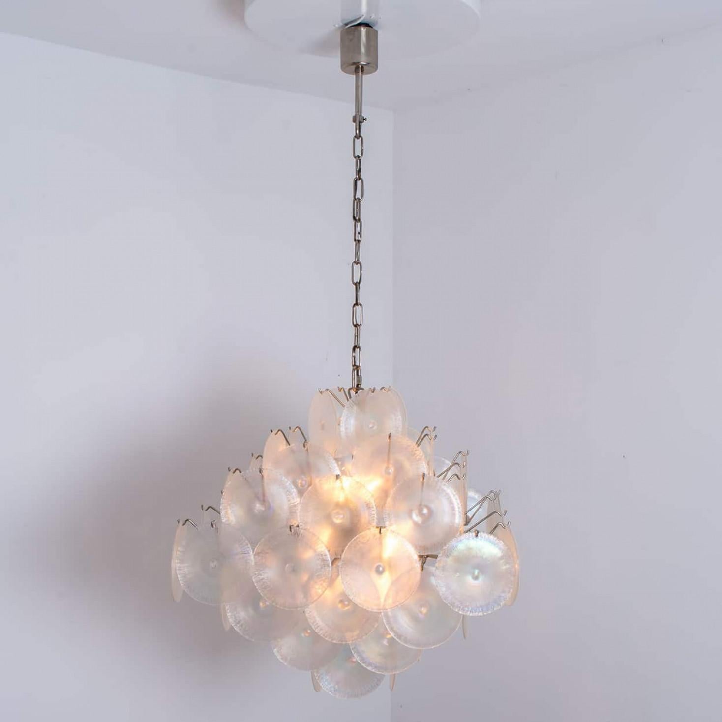 4 Layered Square Oiled Glass discs Chandelier by Nason for Vistosi, Italy in vendita 6