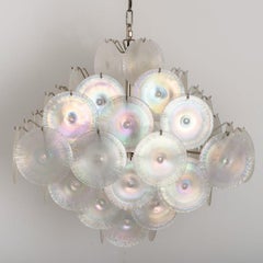 4 Layered Square Oiled Glass discs Chandelier by Nason for Vistosi, Italy