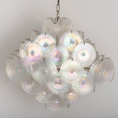 4 Layered Square Oiled Glass discs Chandelier by Nason for Vistosi, Italy