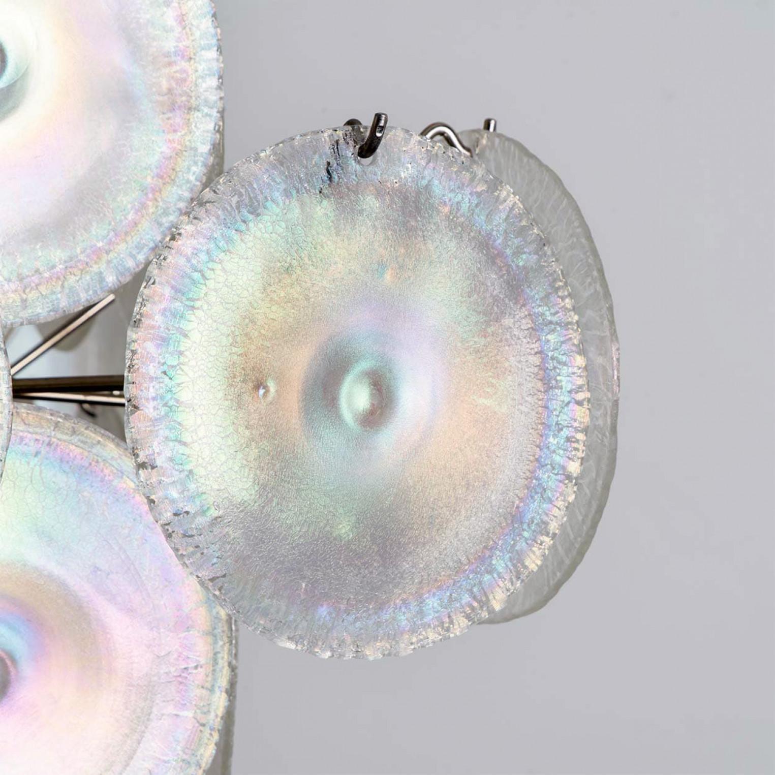 Mid-Century Modern 4 Layered Square Oiled Glass discs Chandelier by Nason for Vistosi, Italy For Sale