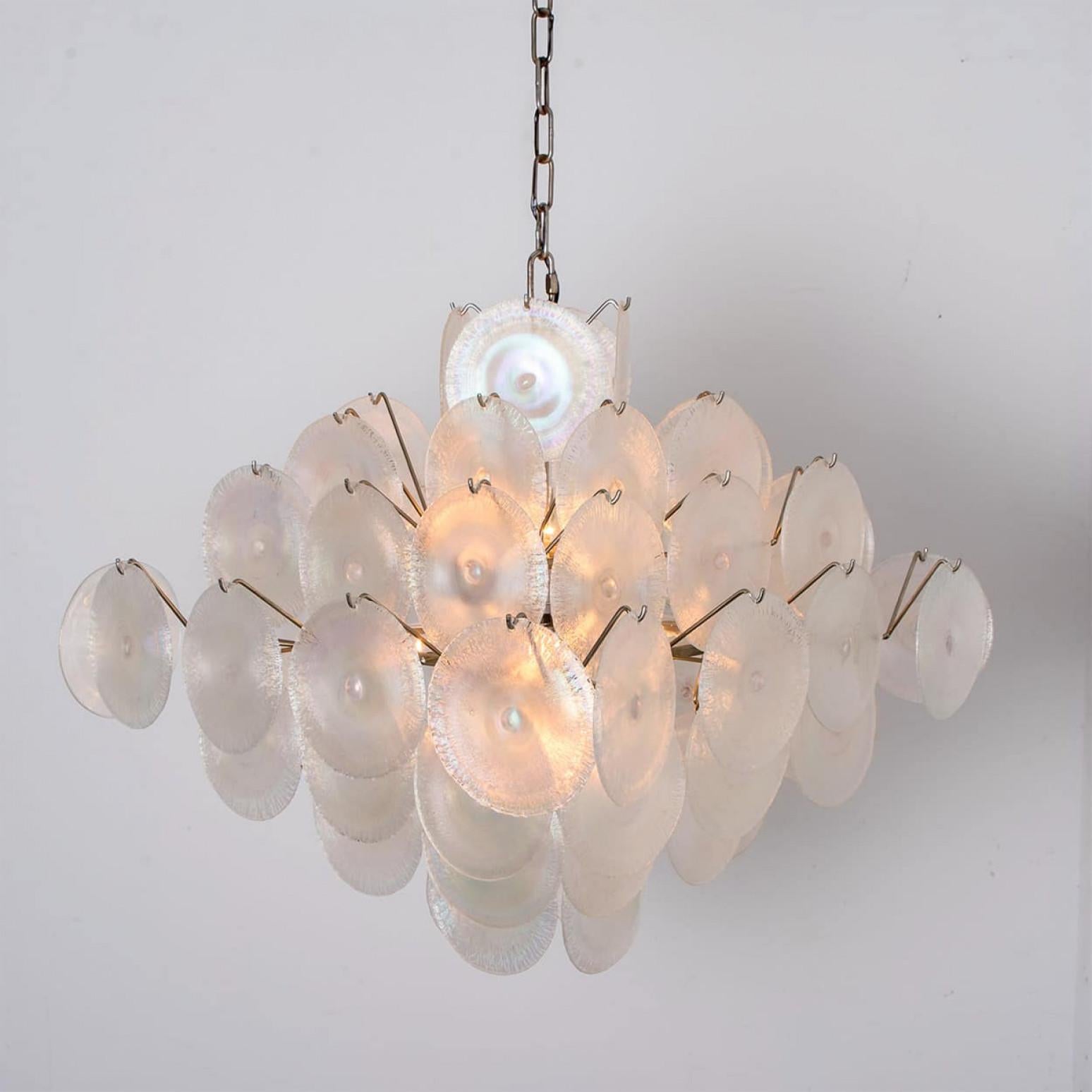 Italiano 4 Layered Square Oiled Glass discs Chandelier by Nason for Vistosi, Italy in vendita