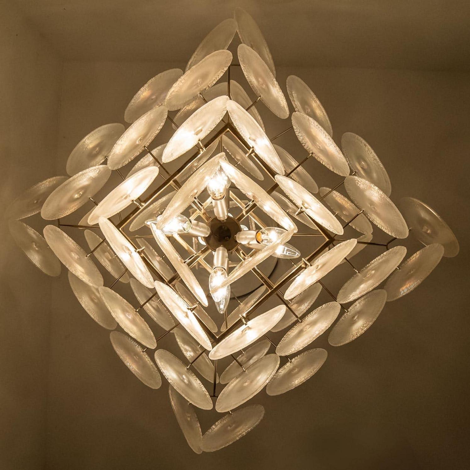 Fine XX secolo 4 Layered Square Oiled Glass discs Chandelier by Nason for Vistosi, Italy in vendita
